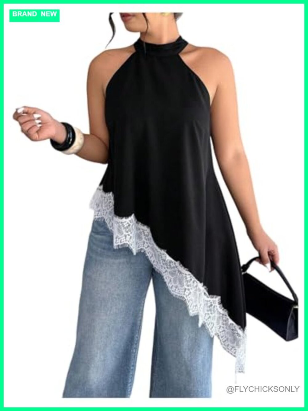 Plus Size Satin Lace Asymmetrical Halter Top Sleeveless Mock Neck Going Out